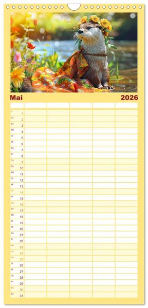Produktbild: Familienplaner 2026 - Modische Welle im Fischotter-Land. Charme und Stil mit 5 Spalten (Wandkalender, 21 x 45 cm) CALVENDO