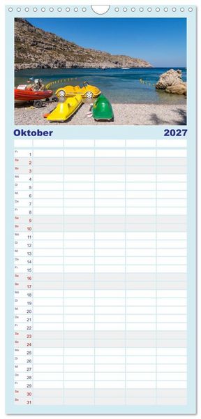 Produktbild: Familienplaner 2027 - Str&auml;nde der Insel Rhodos mit 5 Spalten (Wandkalender, 21 x 45 cm) CALVENDO