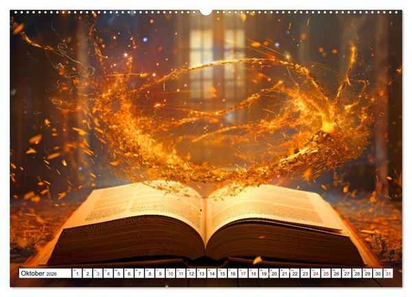 Produktbild: Mystische Welten - Mit B&uuml;chern die Grenzen der Phantasie erweitern (hochwertiger Premium Wandkalender 2026 DIN A2 quer), Kunstdruck in Hochglanz