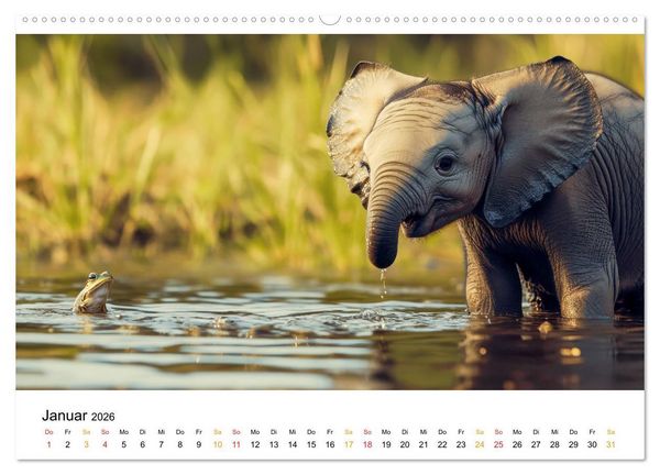 Produktbild: Elefanten Kinder - kleine Riesen (Wandkalender 2026 DIN A2 quer), CALVENDO Monatskalender