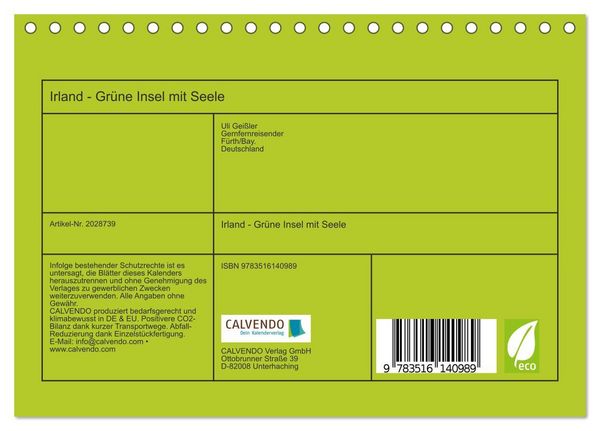 Produktbild: Irland - Gr&uuml;ne Insel mit Seele (Tischkalender 2026 DIN A5 quer), CALVENDO Monatskalender