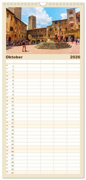 Produktbild: Familienplaner 2026 - San Gimignano, die Stadt der T&uuml;rme mit 5 Spalten (Wandkalender, 21 x 45 cm) CALVENDO