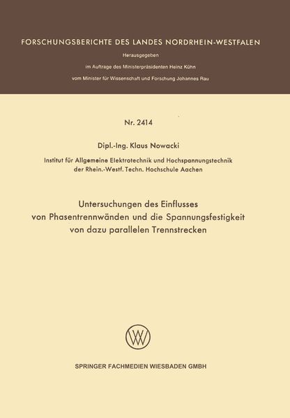 Produktbild: Untersuchungen des Einflusses von Phasentrennw&auml;nden und die Spannungsfestigkeit von dazu parallelen Trennstrecken