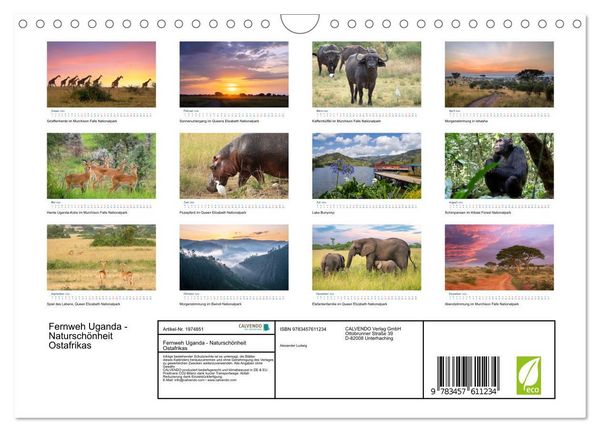 Produktbild: Fernweh Uganda - Natursch&ouml;nheit Ostafrikas (Wandkalender 2026 DIN A4 quer), CALVENDO Monatskalender
