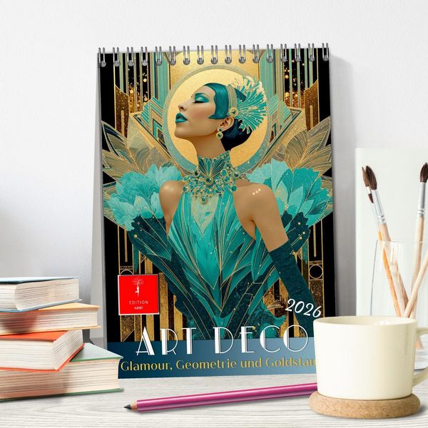 Produktbild: Art Deco - Glamour, Geometrie und Goldstaub (Tischkalender 2026 DIN A5 hoch), CALVENDO Monatskalender