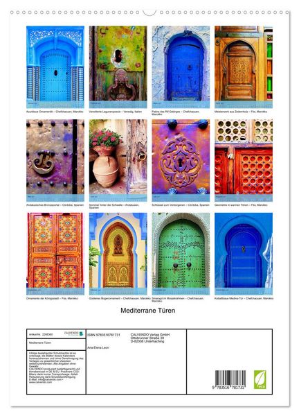 Produktbild: Mediterrane T&uuml;ren (hochwertiger Premium Wandkalender 2027 DIN A2 hoch), Kunstdruck in Hochglanz
