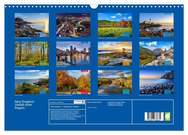 Produktbild: New England - Vielfalt einer Region (Wandkalender 2026 DIN A3 quer), CALVENDO Monatskalender