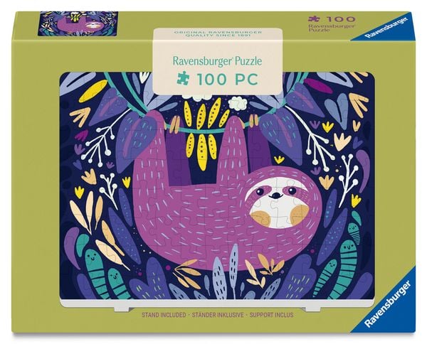 Produktbild: Minipuzzle 100 Teile - L&auml;chelndes lila Faultier