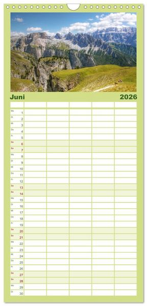 Produktbild: Familienplaner 2026 - S&uuml;dtirol - Gr&ouml;den und Alta Badia mit 5 Spalten (Wandkalender, 21 x 45 cm) CALVENDO