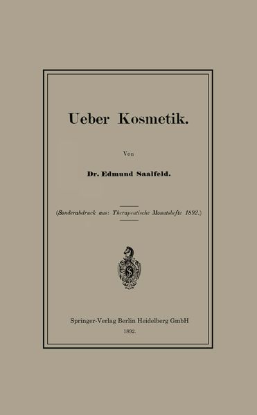 Ueber Kosmetik, Taschenbuch von Edmund Saalfeld, Springer Berlin, 9783662318102