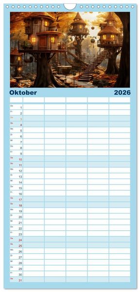 Produktbild: Familienplaner 2026 - Baumh&auml;user - Traumhafte Luftschl&ouml;sser mit 5 Spalten (Wandkalender, 21 x 45 cm) CALVENDO