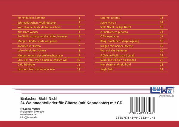 Produktbild: Einfacher!-Geht-Nicht: 24 Weihnachtslieder f&uuml;r Gitarre mit Kapodaster incl. CD