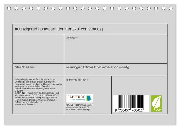 Produktbild: neunziggrad I photoart: der karneval von venedig (Tischkalender 2026 DIN A5 quer), CALVENDO Monatskalender