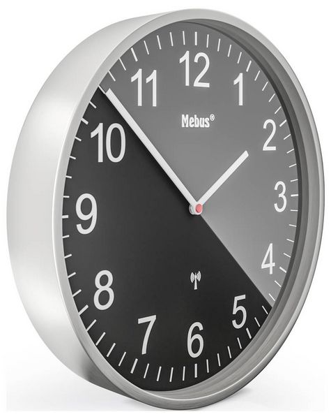 Produktbild: Mebus 19578 Funk Wanduhr 30cm Silber Leisegang-Uhrwerk
