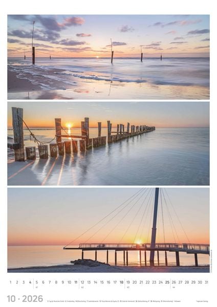 Produktbild: Strandgeflüster - Momente am Meer 2026 - Bildkalender A3 (29,7x42 cm) - mit Feiertagen - Triplets - drei Bilder pro Monat - Naturkalender - Wandplaner