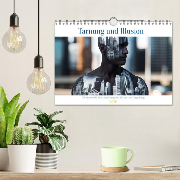 Produktbild: Tarnung und Illusion KI-Kunstvolle Verschmelzung von K&ouml;rper und Umgebung (Wandkalender 2026 DIN A4 quer), CALVENDO Monatskalender