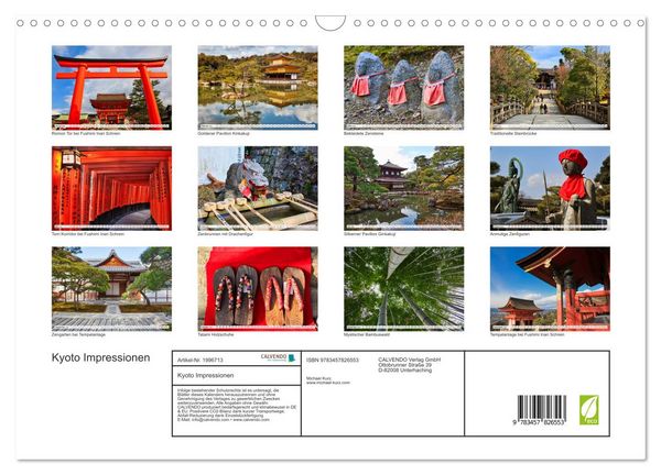 Produktbild: Kyoto Impressionen (Wandkalender 2026 DIN A3 quer), CALVENDO Monatskalender