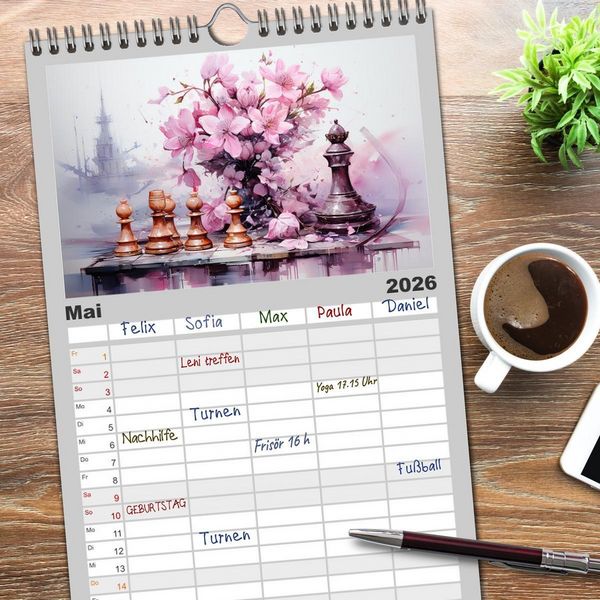 Produktbild: Familienplaner 2026 - Schach Matt mit 5 Spalten (Wandkalender, 21 x 45 cm) CALVENDO