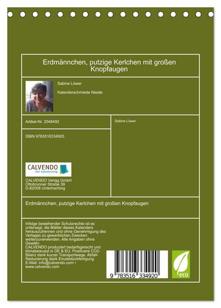 Produktbild: Erdm&auml;nnchen, putzige Kerlchen mit gro&szlig;en Knopfaugen (Tischkalender 2026 DIN A5 hoch), CALVENDO Monatskalender