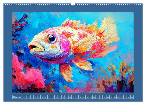 Produktbild: Bunte Fische im &Ouml;lgem&auml;lde-Stil. Zuhause in den Meerestiefen (hochwertiger Premium Wandkalender 2026 DIN A2 quer), Kunstdruck in Hochglanz