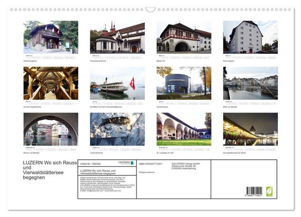 Produktbild: LUZERN Wo sich Reuss und Vierwaldst&auml;ttersee begegnen (Wandkalender 2026 DIN A2 quer), CALVENDO Monatskalender