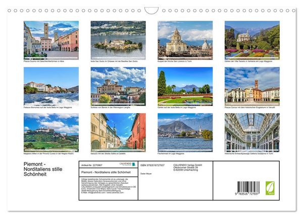 Produktbild: Piemont - Norditaliens stille Sch&ouml;nheit (Wandkalender 2026 DIN A3 quer), CALVENDO Monatskalender