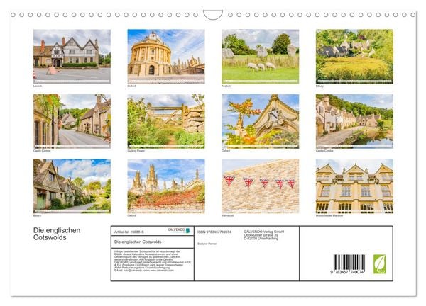 Produktbild: Die englischen Cotswolds (Wandkalender 2026 DIN A3 quer), CALVENDO Monatskalender