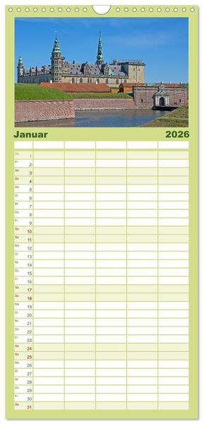 Produktbild: Familienplaner 2026 - Schl&ouml;sser in D&auml;nemark mit 5 Spalten (Wandkalender, 21 x 45 cm) CALVENDO