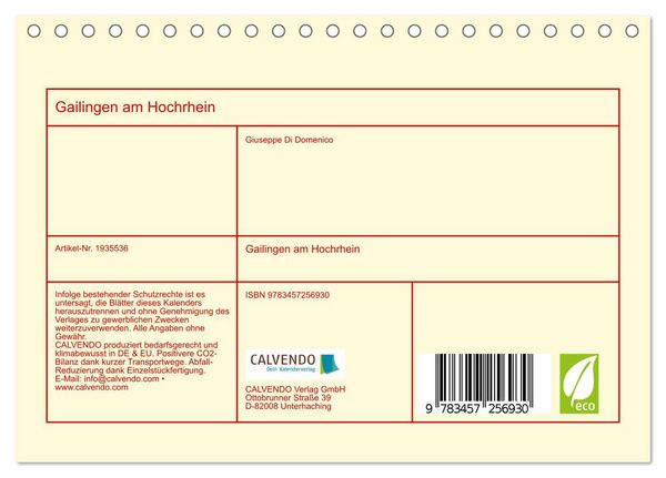 Produktbild: Gailingen am Hochrhein (Tischkalender 2026 DIN A5 quer), CALVENDO Monatskalender