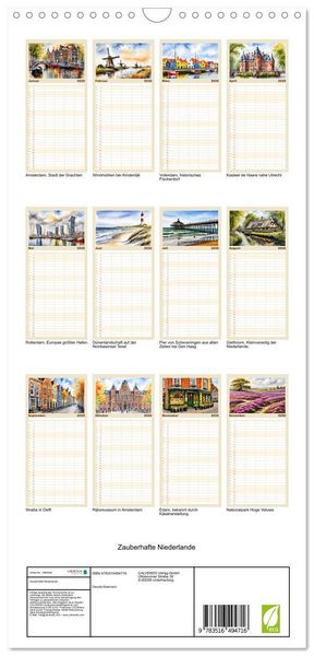 Produktbild: Familienplaner 2026 - Zauberhafte Niederlande mit 5 Spalten (Wandkalender, 21 x 45 cm) CALVENDO