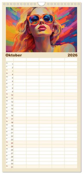 Produktbild: Familienplaner 2026 - Popart Prinzessin mit 5 Spalten (Wandkalender, 21 x 45 cm) CALVENDO