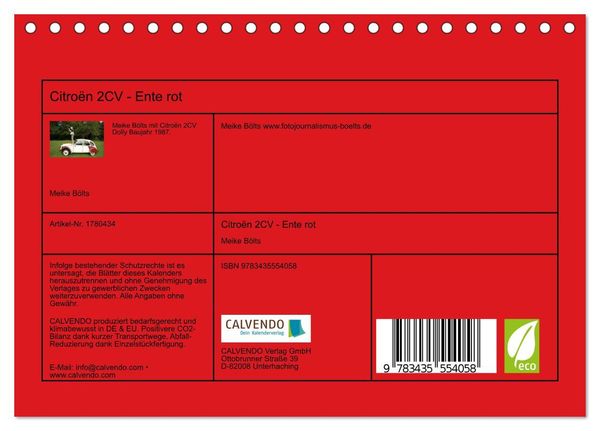 Produktbild: Citro&euml;n 2CV - Ente rot (Tischkalender 2025 DIN A5 quer), CALVENDO Monatskalender