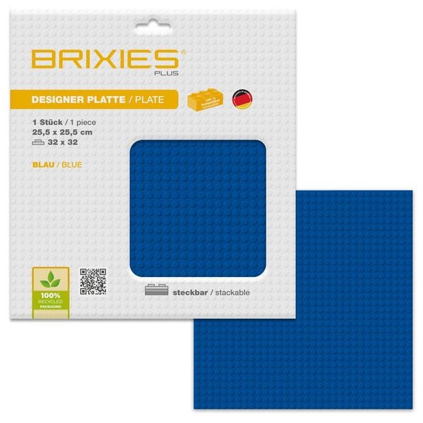 BRIXIES 225009 - Platte 32 x 32 Basic blau, Bauplatte, 1 Stück