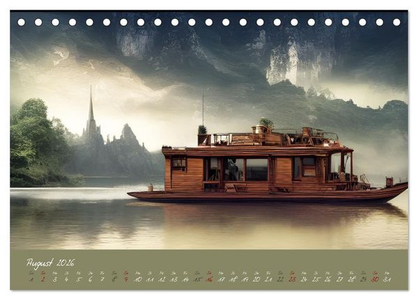 Produktbild: Romantische Fantasy Hausboote Magische Stimmungen in der D&auml;mmerung (Tischkalender 2026 DIN A5 quer), CALVENDO Monatskalender