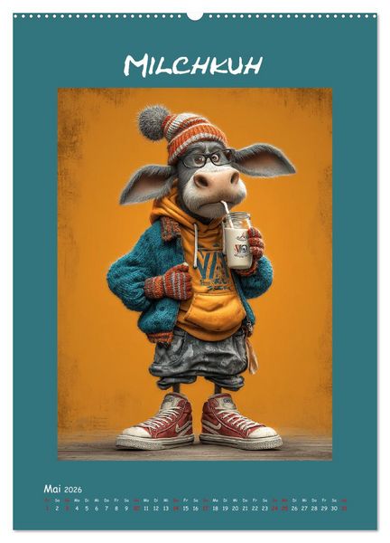 Produktbild: Kuhwelt. Stylische Streetwear-K&uuml;he f&uuml;r gute Laune (hochwertiger Premium Wandkalender 2026 DIN A2 hoch), Kunstdruck in Hochglanz