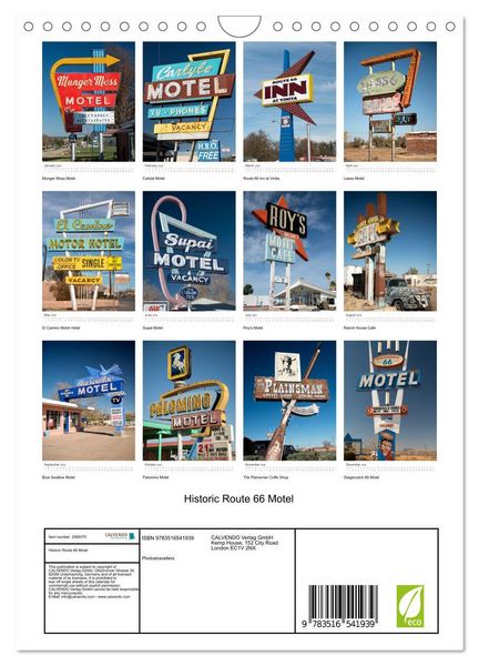Produktbild: Historic Route 66 Motel (Wall Calendar 2026 DIN A4 portrait), CALVENDO 12 Month Wall Calendar