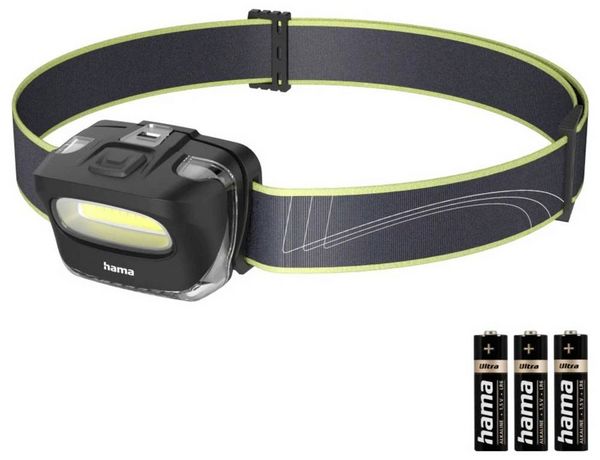 Produktbild: Hama LED-Stirnlampe "HL110", Batterien, COB, Kopflampe zum Joggen, Sport, 2 Modi 00228614 Stirnlampe 83 g