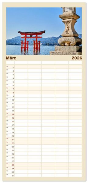 Produktbild: Familienplaner 2026 - Japan - Traditon und Moderne mit 5 Spalten (Wandkalender, 21 x 45 cm) CALVENDO