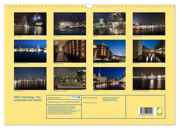 Produktbild: Mein Hamburg - Am sch&ouml;nsten bei Nacht (Wandkalender 2026 DIN A3 quer), CALVENDO Monatskalender