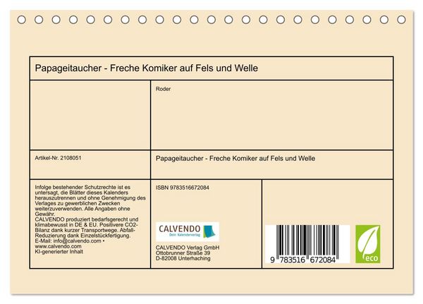 Produktbild: Papageitaucher - Freche Komiker auf Fels und Welle (Tischkalender 2026 DIN A5 quer), CALVENDO Monatskalender