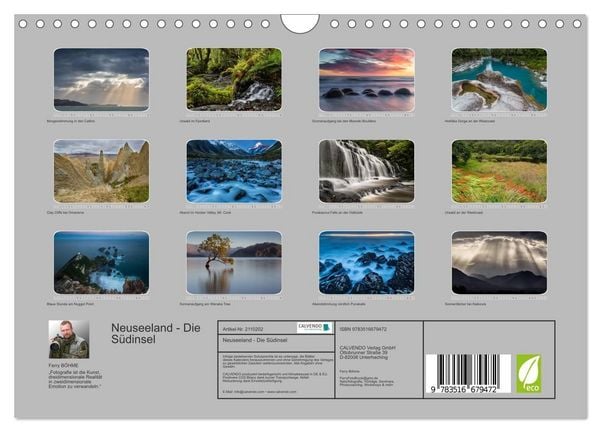 Produktbild: Neuseeland - Die S&uuml;dinsel (Wandkalender 2026 DIN A4 quer), CALVENDO Monatskalender