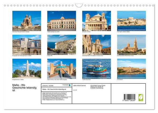 Produktbild: Malta - Wo Geschichte lebendig ist (Wandkalender 2026 DIN A3 quer), CALVENDO Monatskalender