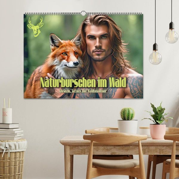Produktbild: Naturburschen im Wald - Muskeln, Tattoos und Waldbewohner (Wandkalender 2026 DIN A2 quer), CALVENDO Monatskalender