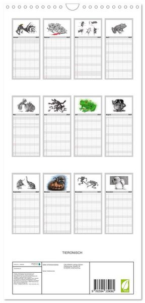 Produktbild: Familienplaner 2027 - TIERONISCH mit 5 Spalten (Wandkalender, 21 x 45 cm) CALVENDO