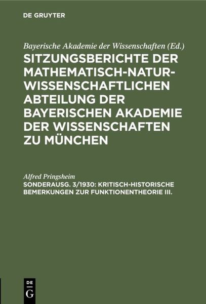 Produktbild: Kritisch-historische Bemerkungen zur Funktionentheorie III.