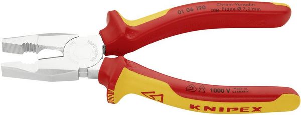 Produktbild: Knipex 01 06 190 VDE Kombizange 190mm DIN ISO 5746, DIN EN 60900