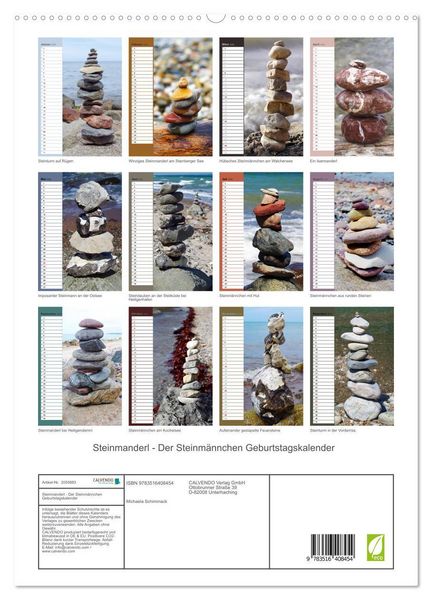 Produktbild: Steinmanderl - Der Steinm&auml;nnchen Geburtstagskalender (hochwertiger Premium Wandkalender 2026 DIN A2 hoch), Kunstdruck in Hochglanz