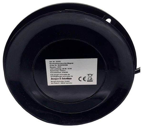 Produktbild: Berger & Schr&ouml;ter Rundumleuchte SM828-HH 12 V &uuml;ber Steckernetzteil Festmontage, Magnetfu&szlig; Orange