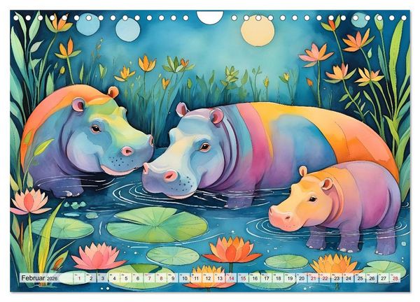 Produktbild: Hippos bekennen Farbe - kunterbunter Nilpferdspa&szlig; (Wandkalender 2026 DIN A4 quer), CALVENDO Monatskalender