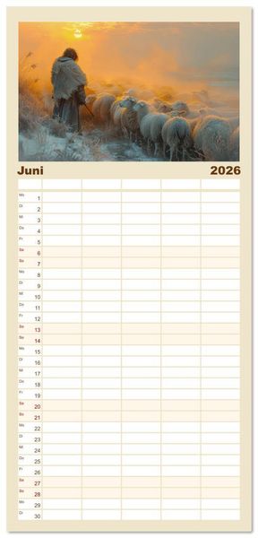 Produktbild: Familienplaner 2026 - Bei den Schafen - Malerische Reise mit 5 Spalten (Wandkalender, 21 x 45 cm) CALVENDO